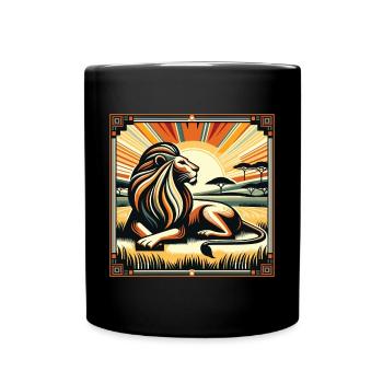 King Savannah Lion Art Deco Style - Full Colour Mug - black - Front