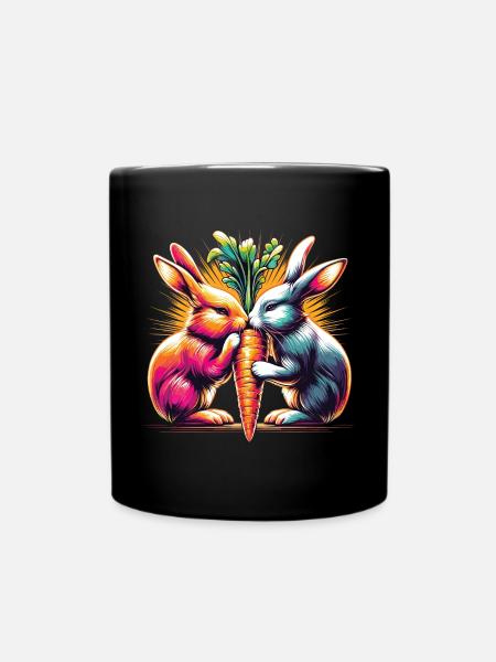 Hasenliebe Hasen knabbern Karotte Möhre Street Art - Tasse einfarbig - Schwarz