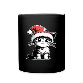 Katze Weihnachten - Tasse einfarbig - Schwarz - Vorne