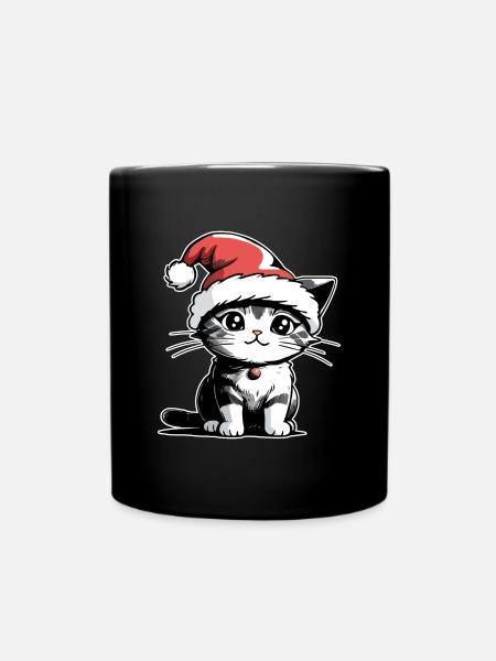 Katze Weihnachten - Tasse einfarbig - Schwarz