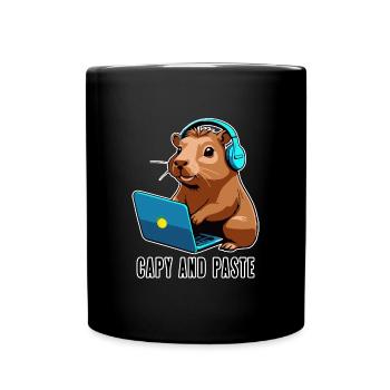 Capybara mit Witz Capy and Paste - Tasse einfarbig - Schwarz - Vorne