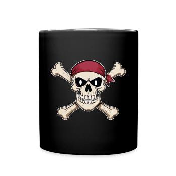 Piratenflagge Piratenkopf Schädel und Knochen - Tasse einfarbig - Schwarz - Vorne