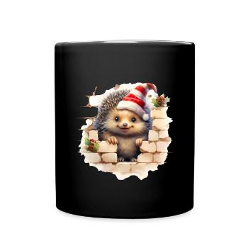 Weihnachtsigel in der Mauer - Tasse einfarbig - Schwarz - Vorne