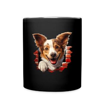 Hund guckt aus Mauer - Tasse einfarbig - Schwarz - Vorne