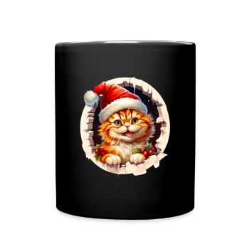 Chat de Noël sortant d’un trou - Mug uni - noir - Devant