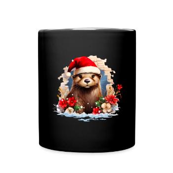 Loutre de Noël - Mug uni - noir - Devant