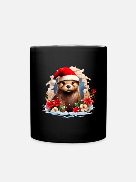 Christmas Otter - Full Colour Mug - black