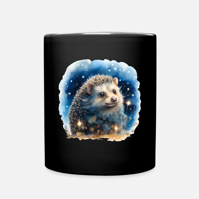 Watercolor hedgehog with starry sky - Full Colour Mug - black
