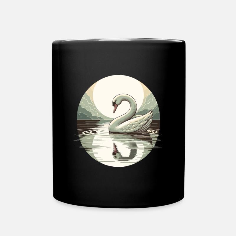 Schwan See Vollmond Reflektion Art Deco - Tasse einfarbig - Schwarz