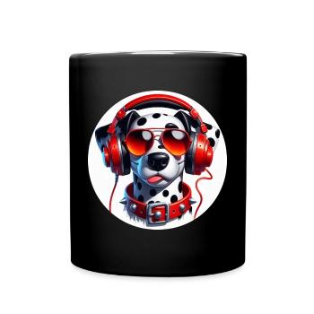 Dalmatian dog with glasses and headphones - Full Colour Mug - black - Front