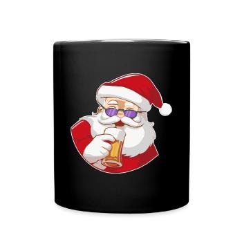 Weihnachtsmann mit Bier und Sonnenbrille - Tasse einfarbig - Schwarz - Vorne