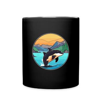 Orca Aquarell Cartoon Kawaii Clipart Tier - Tasse einfarbig - Schwarz - Vorne