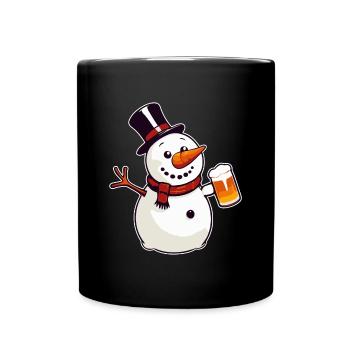 Snowman with beer - Full Colour Mug - black - Front
