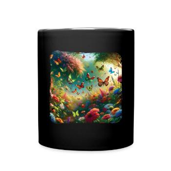Peinture vivante papillons flore faune - Mug uni - noir - Devant