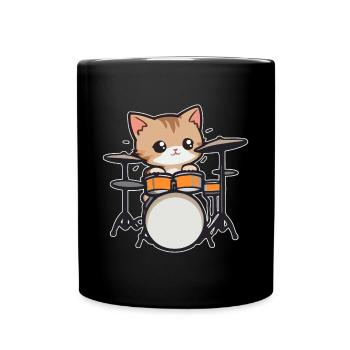 Schlagzeug Katze Musiker Drummer - Tasse einfarbig - Schwarz - Vorne