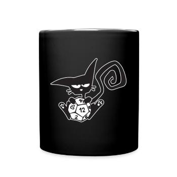 Dice Cat Funny Role Playing Cat RPG - Full Colour Mug - black - Front