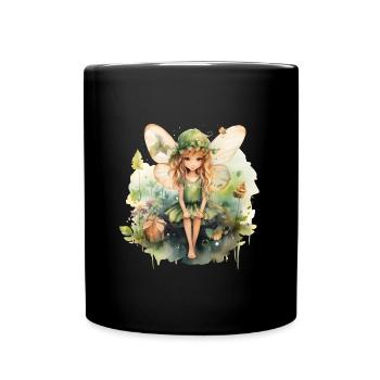 Kleine Aquarellfee - Tasse einfarbig - Schwarz - Vorne