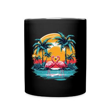 Tropical Flamingo Sunset - Tasse einfarbig - Schwarz - Vorne