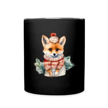 Winter Treasure Fox with Pompom - Full Colour Mug - black - Front