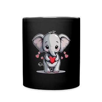 Niedliches Elefant Baby mit Herz, Valentinstag - Tasse einfarbig - Schwarz - Vorne