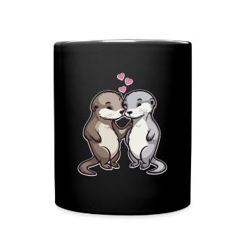 Dans l’amour Otter Hearts Love - Mug uni - noir - Devant