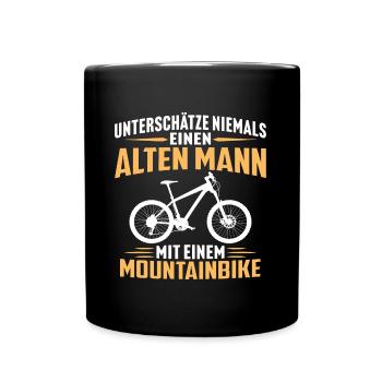 Alten Mann mit einem Mountainbike - Tasse einfarbig - Schwarz - Vorne