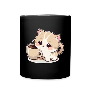 Cat with Coffee - Full Colour Mug - black - Front