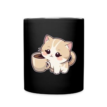 Kitten with coffee cup - Full Colour Mug - black - Front