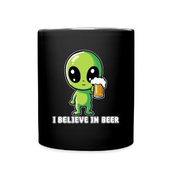 ALIEN with beer "I believe in beer" - Full Colour Mug - black - Front