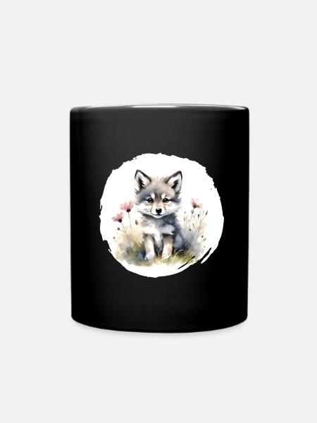 Wölfchen Aquarell - Tasse einfarbig - Schwarz