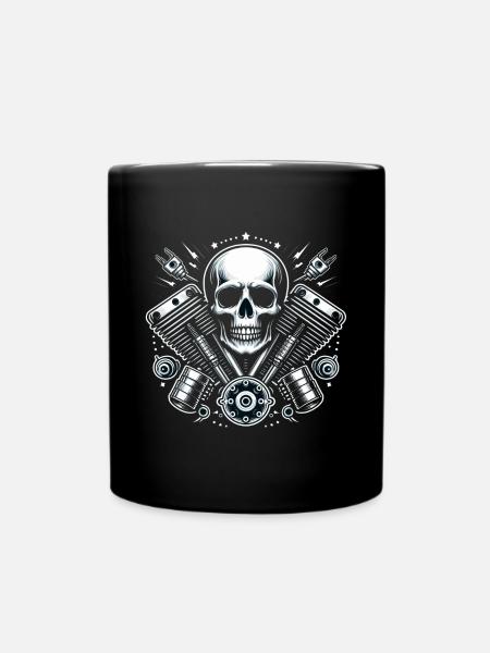 Biker Skull Design 2 - Full Colour Mug - black
