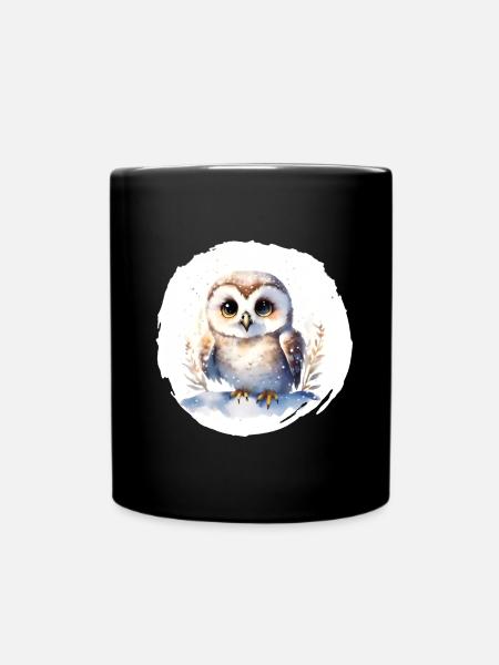 Schnee Eule Aquarell - Tasse einfarbig - Schwarz