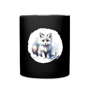 Arctic Fox Watercolor - Full Colour Mug - black - Front