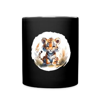 Tiger Aquarell - Tasse einfarbig - Schwarz - Vorne