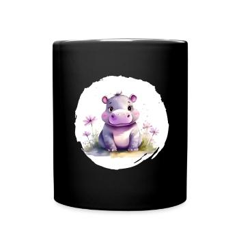 Aquarelle Hippopotame - Mug uni - noir - Devant