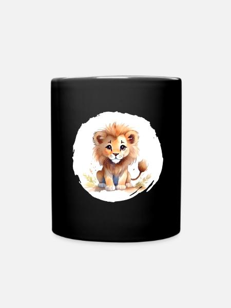 Aquarell Löwe - Tasse einfarbig - Schwarz