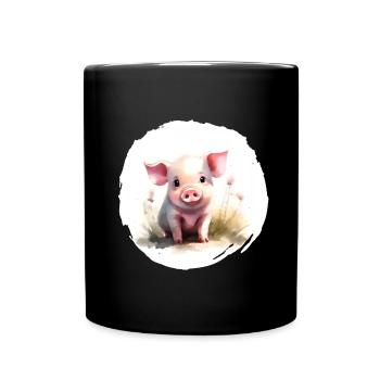 Piglet Watercolor - Full Colour Mug - black - Front