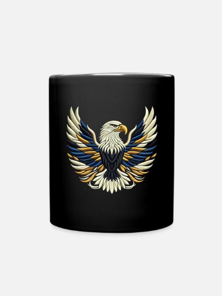 Golden Majesty Eagle Embroidery Style - Full Colour Mug - black