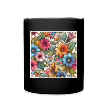 Fleurs végétal colorées - Mug uni - noir - Devant