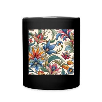 Bunte Pflanzenblumen - Tasse einfarbig - Schwarz - Vorne
