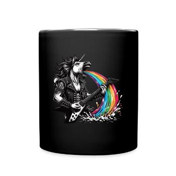 Rocker Heavy Metal Unicorn Pukes Rainbow - Full Colour Mug - black - Front