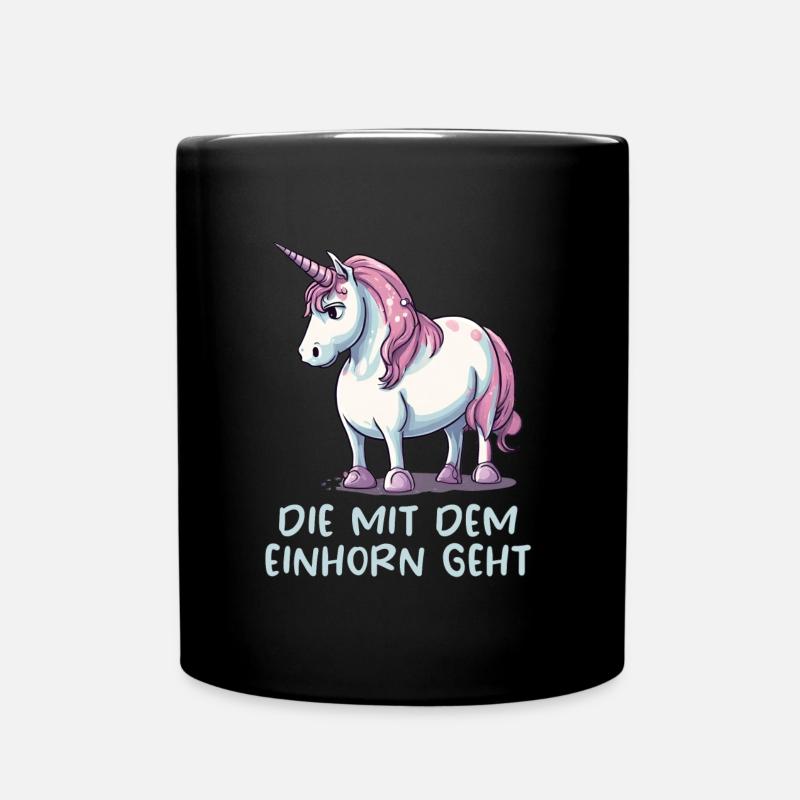 Die mit dem Einhorn geht - Tasse einfarbig - Schwarz