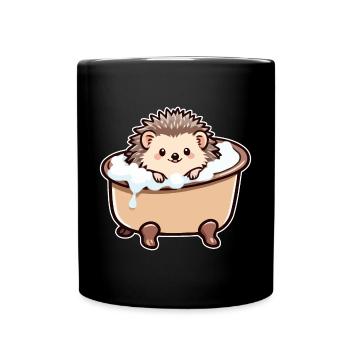 Niedlicher Igel in der Badewanne - Tasse einfarbig - Schwarz - Vorne