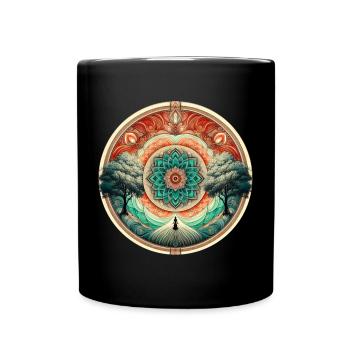 Zen-Mandala mit Bäumen und Meditation - Tasse einfarbig - Schwarz - Vorne