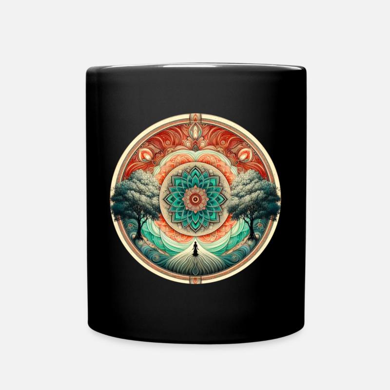 Zen Mandala avec arbres et méditation - Mug uni - noir