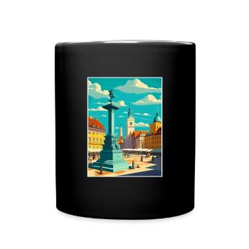 Warsaw Poland Cityscape Retro Travel Poster - Full Colour Mug - black - Front