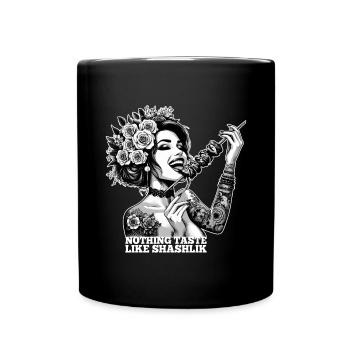 Schaschlik lecker Frau Tattoo Geschenk - Tasse einfarbig - Schwarz - Vorne