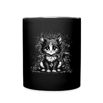 Dreaming Manga Comic Cat - Full Colour Mug - black - Front