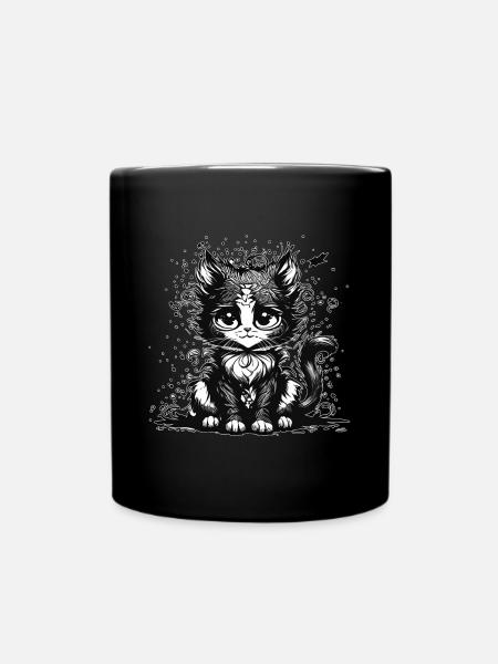 Träumende Manga Comic Katze - Tasse einfarbig - Schwarz