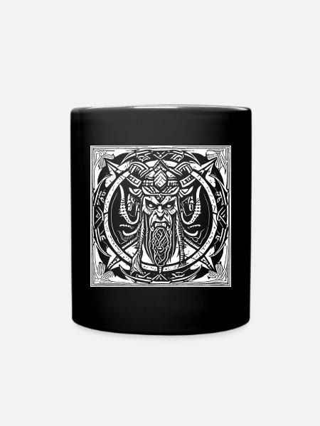 Norse Viking Demon on Pagan Tribal - Full Colour Mug - black
